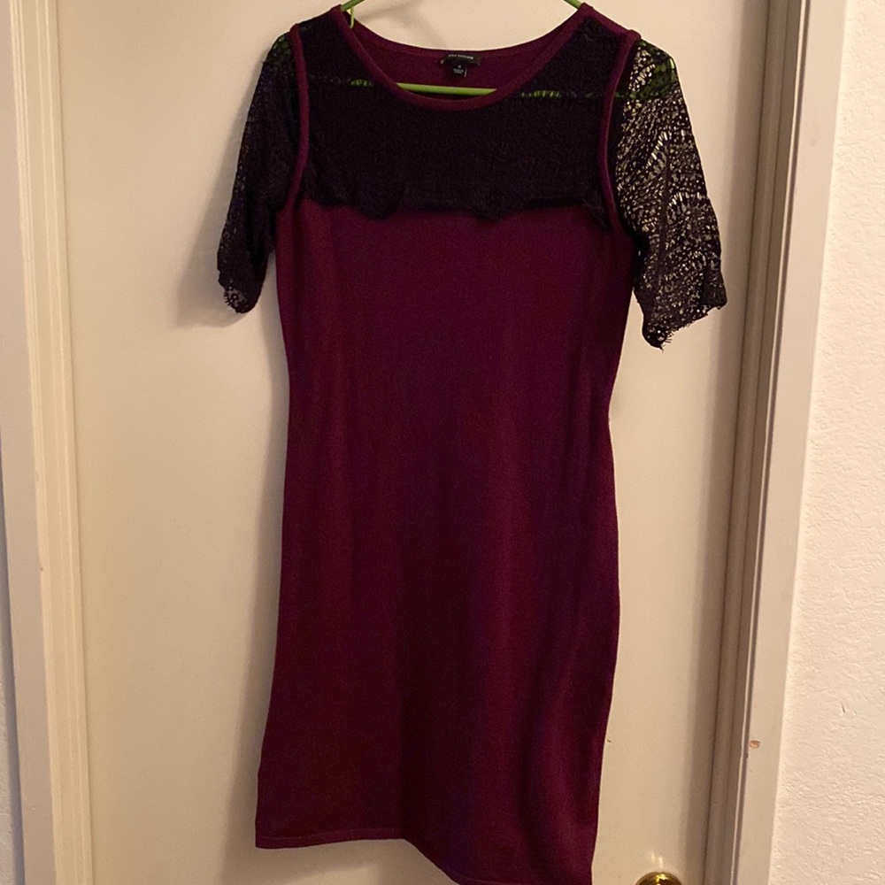 Ann Taylor Lace Elbow Wine colored Sweater